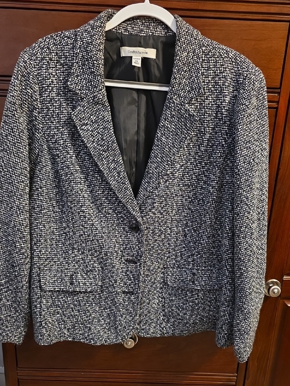 croft & barrow Black and White Tweed Three-Button Blazer